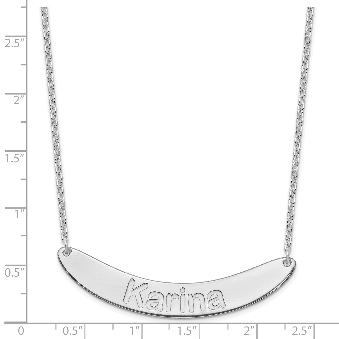 Sterling Silver Rhodium plated Large Polished Curved Arial Rounded Bar Necklace