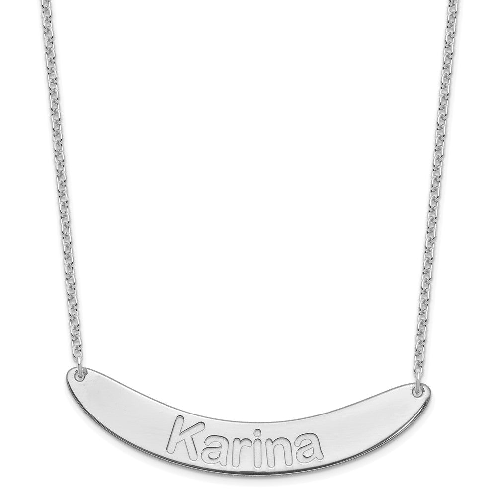 Sterling Silver Rhodium plated Large Polished Curved Arial Rounded Bar Necklace