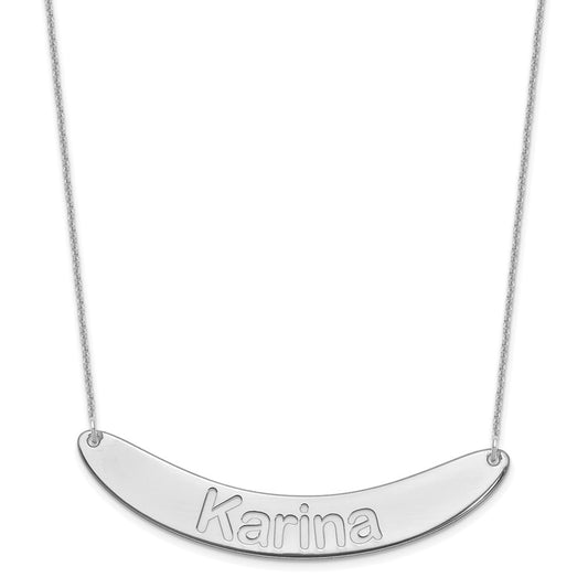 10K White Gold Large Polished Curved Arial Rounded Bar Necklace