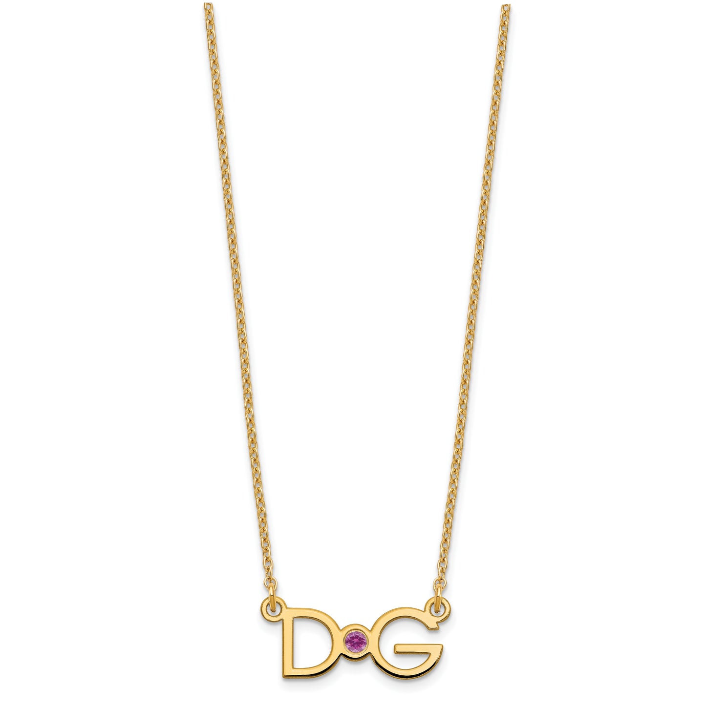 Sterling Silver Gold Plated Medium 2 Initial with Birthstone Necklace