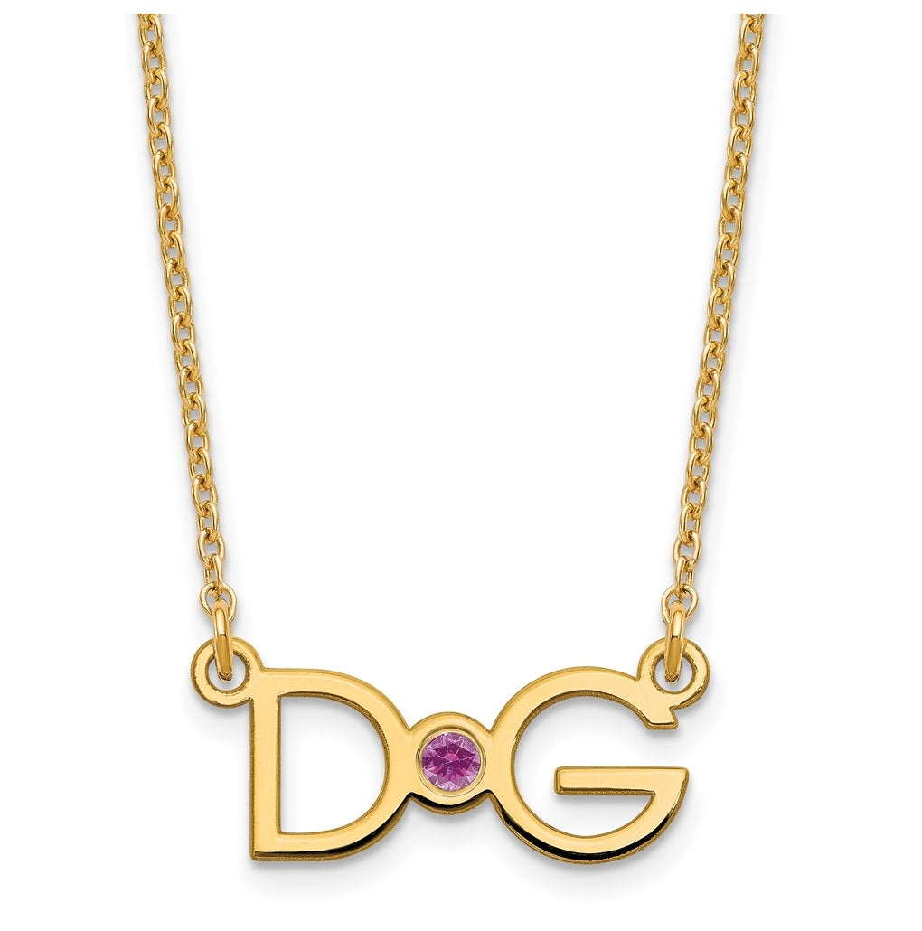 Sterling Silver Gold Plated Medium 2 Initial with Birthstone Necklace