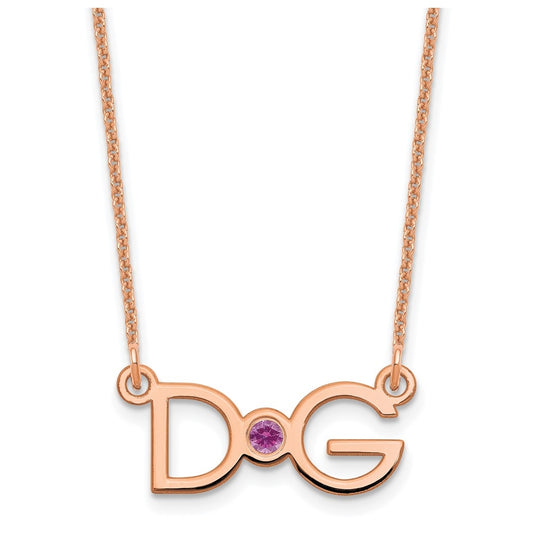 14K Rose Gold Medium 2 Initial with 14k Bezel Birthstone Necklace