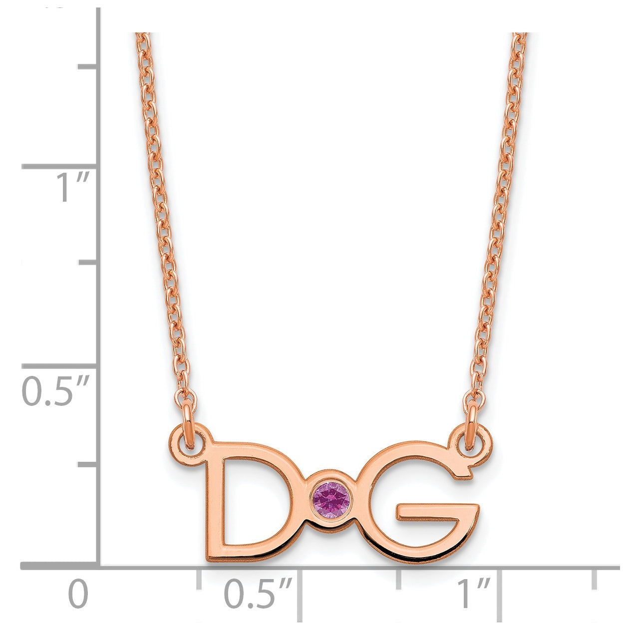 Sterling Silver Rose Gold plated Medium 2 Initial with Birthstone Necklace