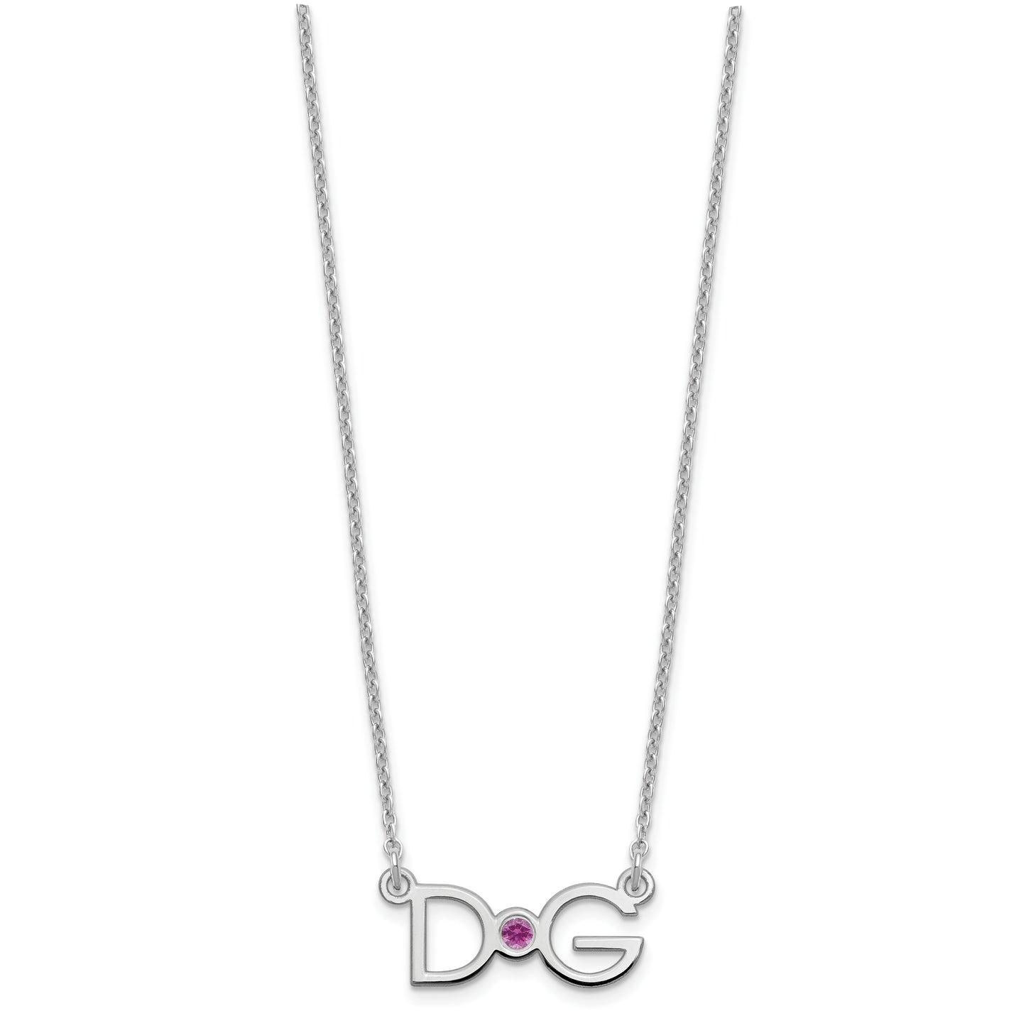 Sterling Silver Rhodium plated Medium 2 Initial with Birthstone Necklace