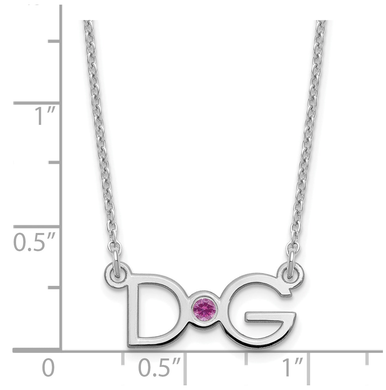 Sterling Silver Rhodium plated Medium 2 Initial with Birthstone Necklace