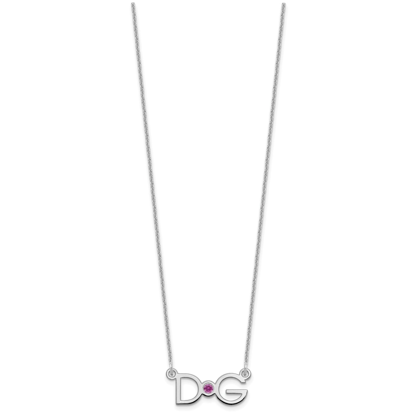 10K White Gold Medium 2 Initial with 14k Bezel Birthstone Necklace