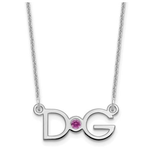 14K White Gold Medium 2 Initial with 14k Bezel Birthstone Necklace