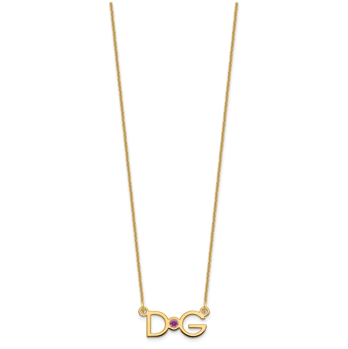 14K Yellow Gold Medium 2 Initial w/ 14K Yellow Gold Bezel Birthstone Necklace