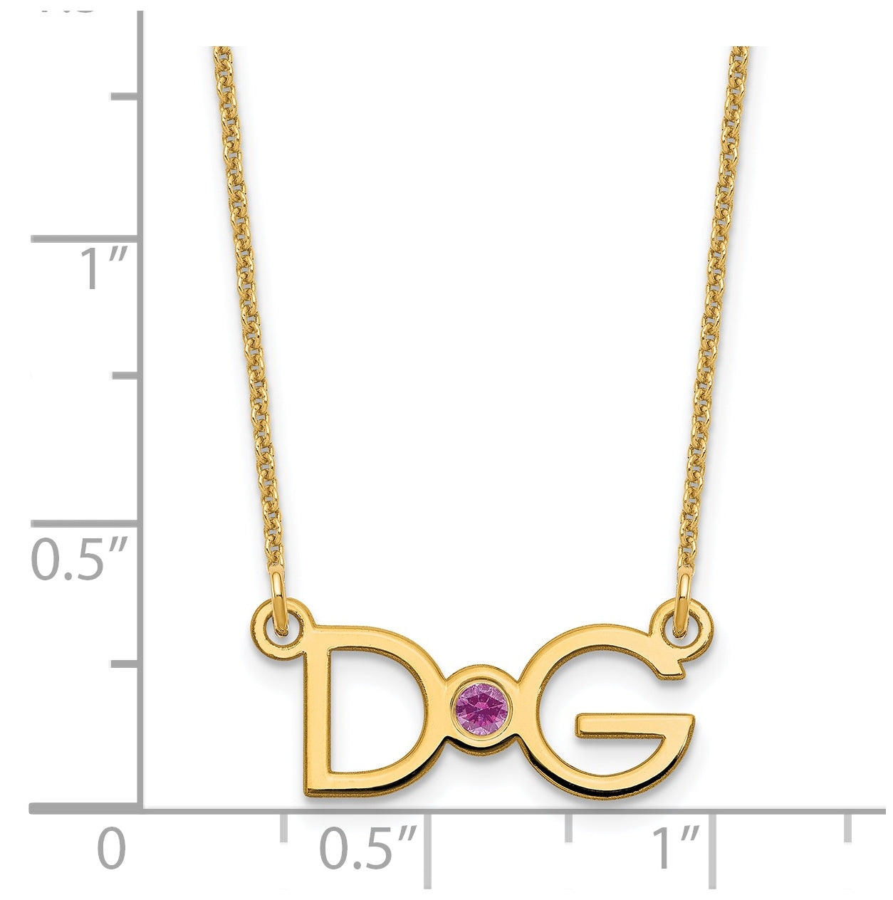 14K Yellow Gold Medium 2 Initial w/ 14K Yellow Gold Bezel Birthstone Necklace