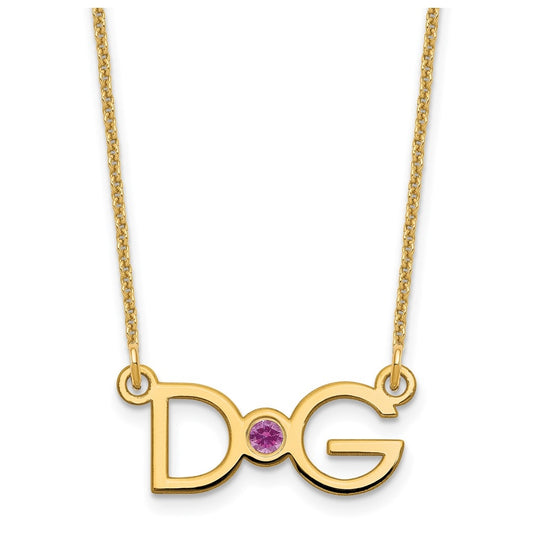 14K Yellow Gold Medium 2 Initial w/ 14K Yellow Gold Bezel Birthstone Necklace