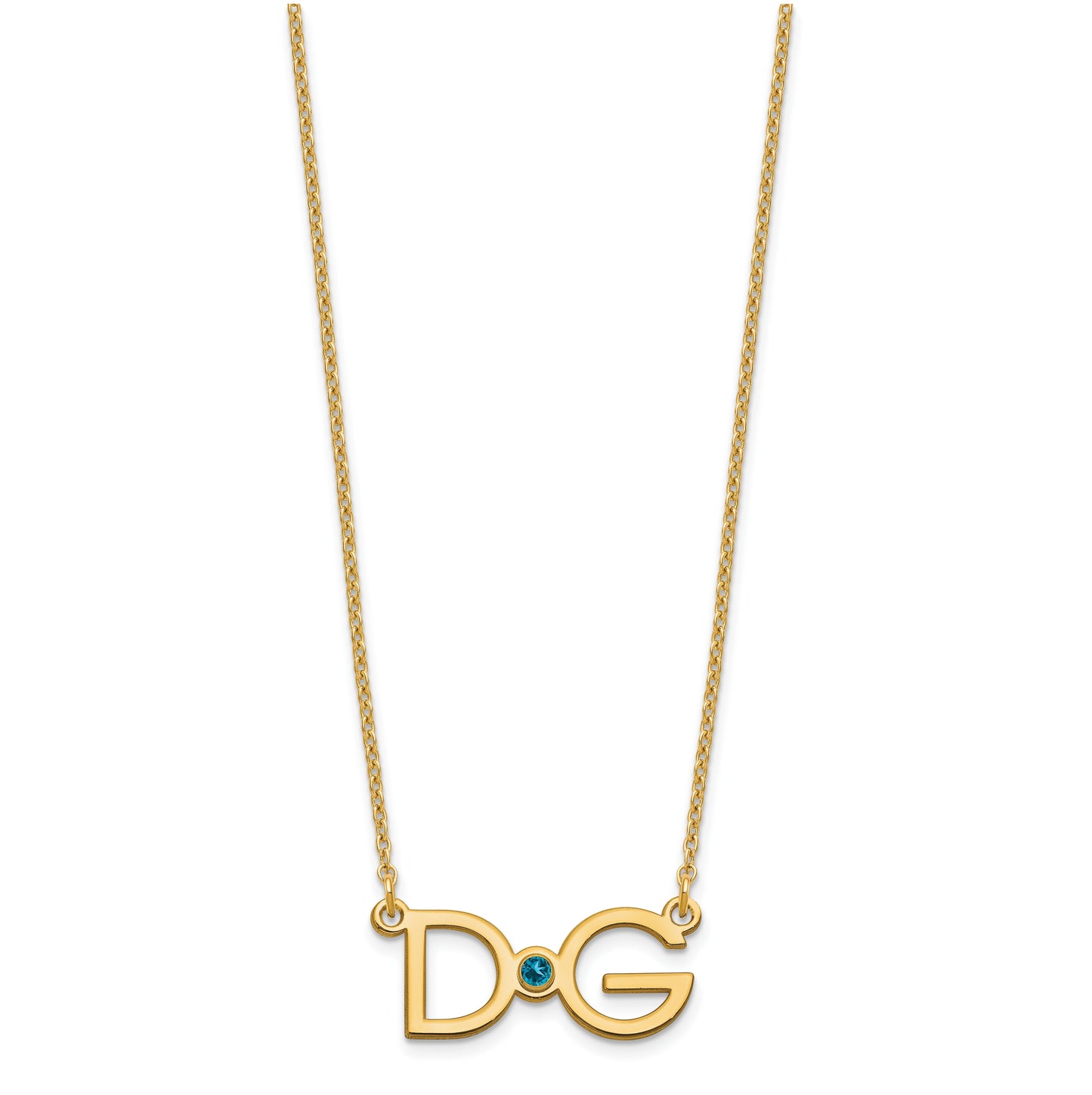 Sterling Silver Gold Plated Large 2 Initial with Birthstone Necklace