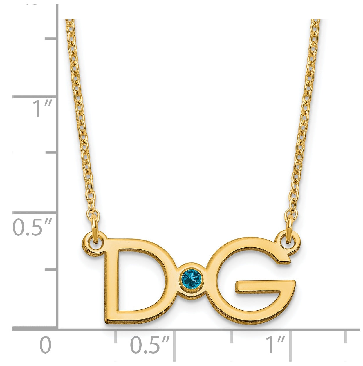 Sterling Silver Gold Plated Large 2 Initial with Birthstone Necklace