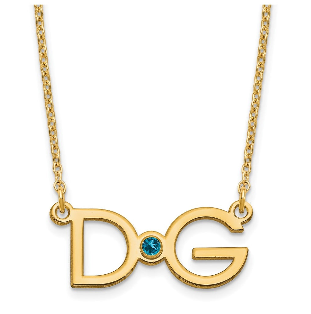 Sterling Silver Gold Plated Large 2 Initial with Birthstone Necklace