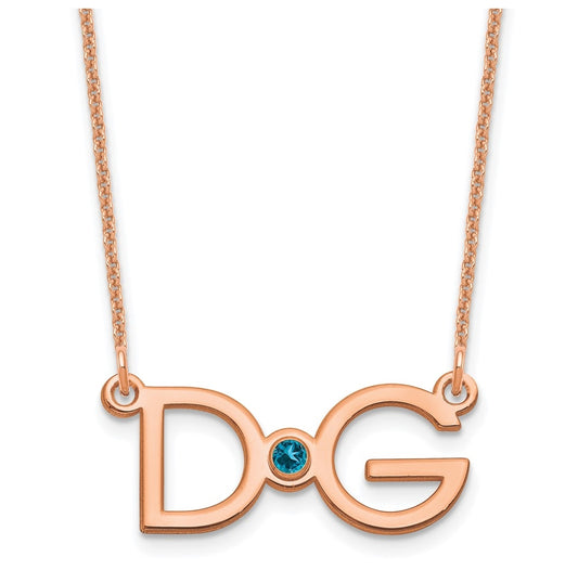 14K Rose Gold Large 2 Initial with 14k Bezel Birthstone Necklace