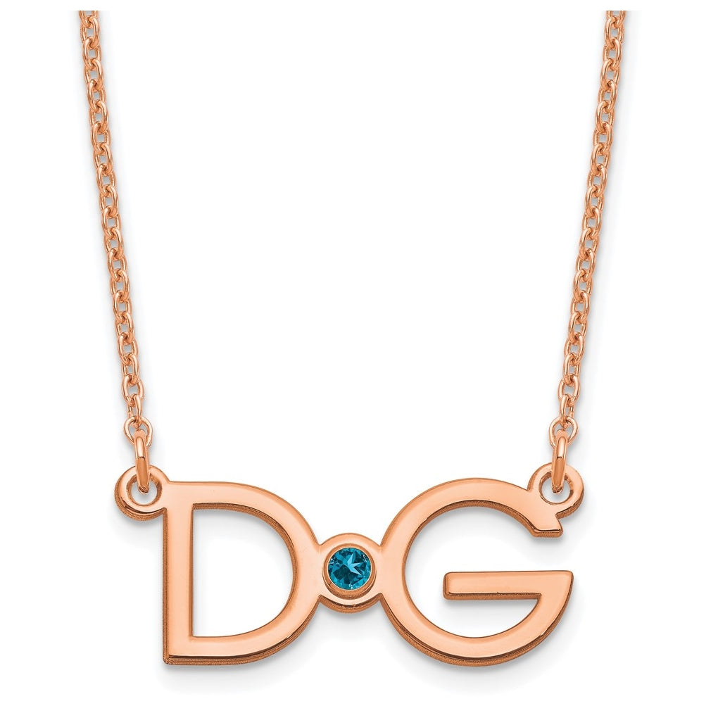 Sterling Silver Rose Gold plated Large 2 Initial with Birthstone Necklace