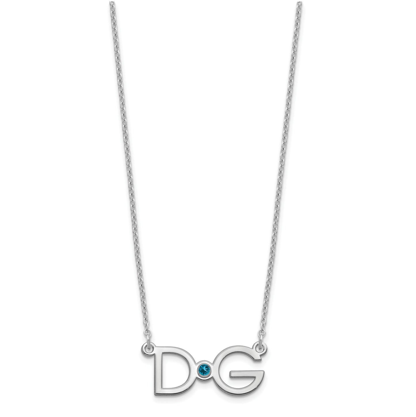 Sterling Silver Rhodium plated Large 2 Initial with Birthstone Necklace