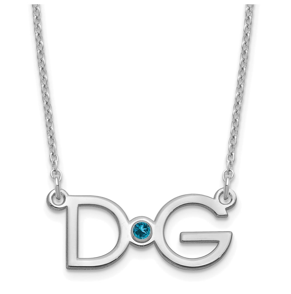 Sterling Silver Rhodium plated Large 2 Initial with Birthstone Necklace