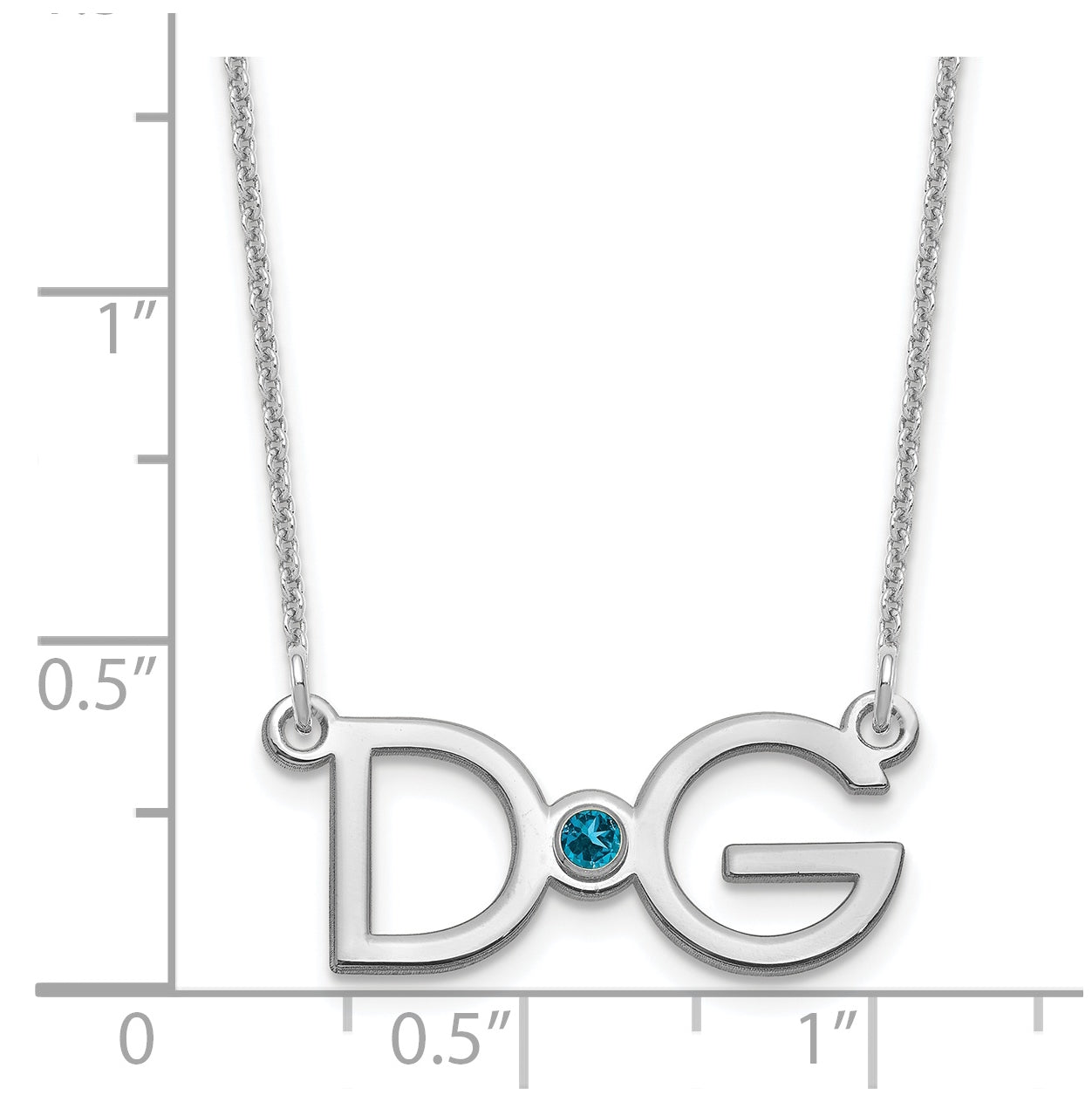 14K White Gold Large 2 Initial with 14k Bezel Birthstone Necklace