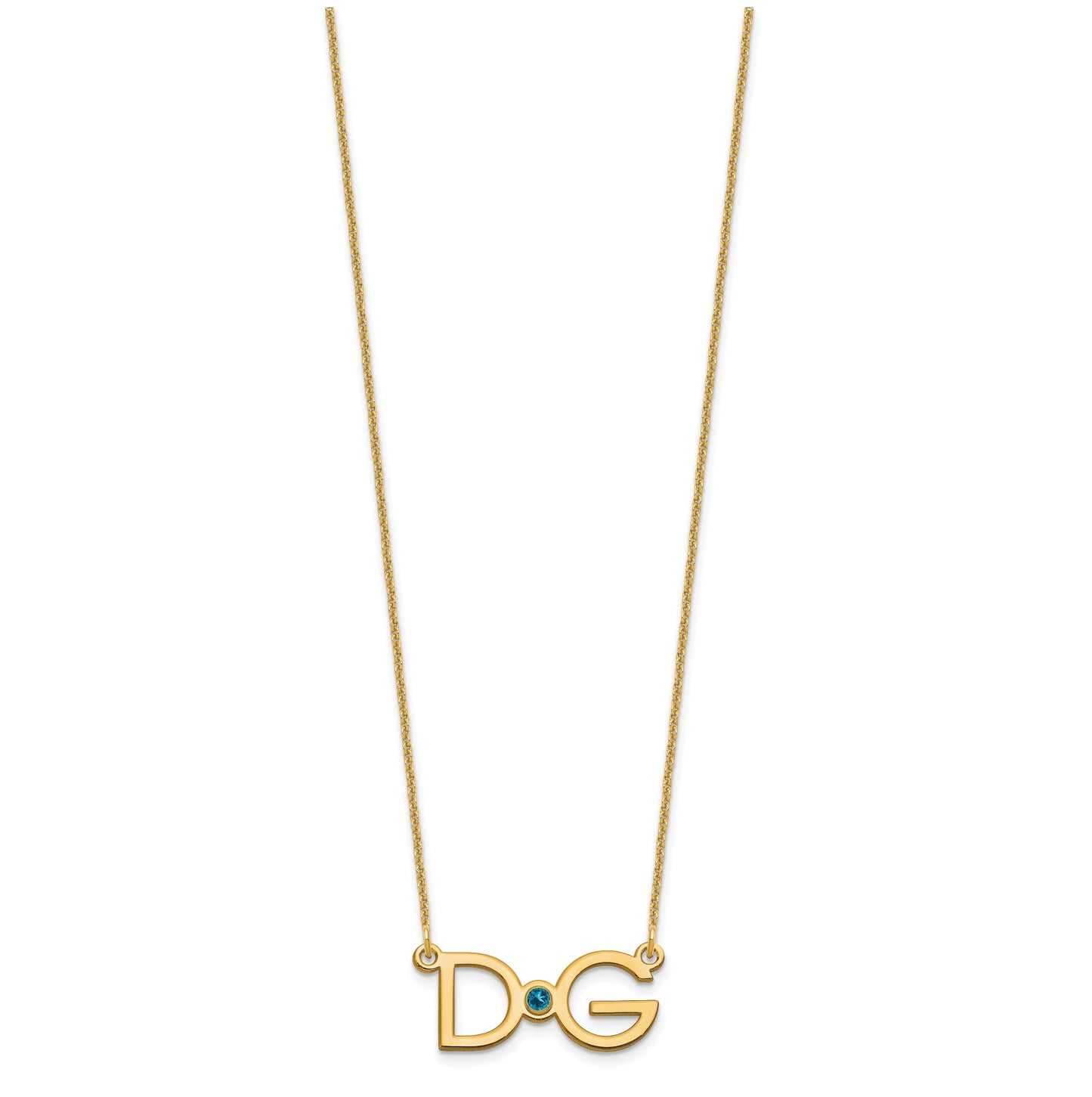14K Yellow Gold Large 2 Initial w/ 14K Yellow Gold Bezel Birthstone Necklace