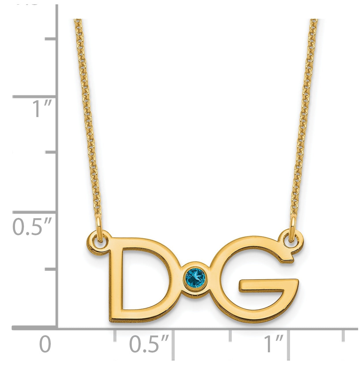 14K Yellow Gold Large 2 Initial w/ 14K Yellow Gold Bezel Birthstone Necklace