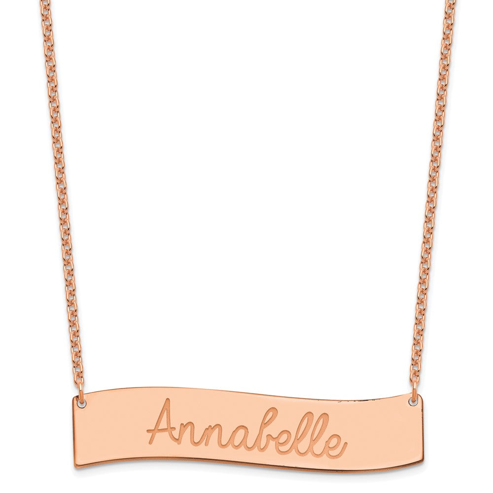 Sterling Silver Rose Gold plated Large Polished Curved Bar Necklace