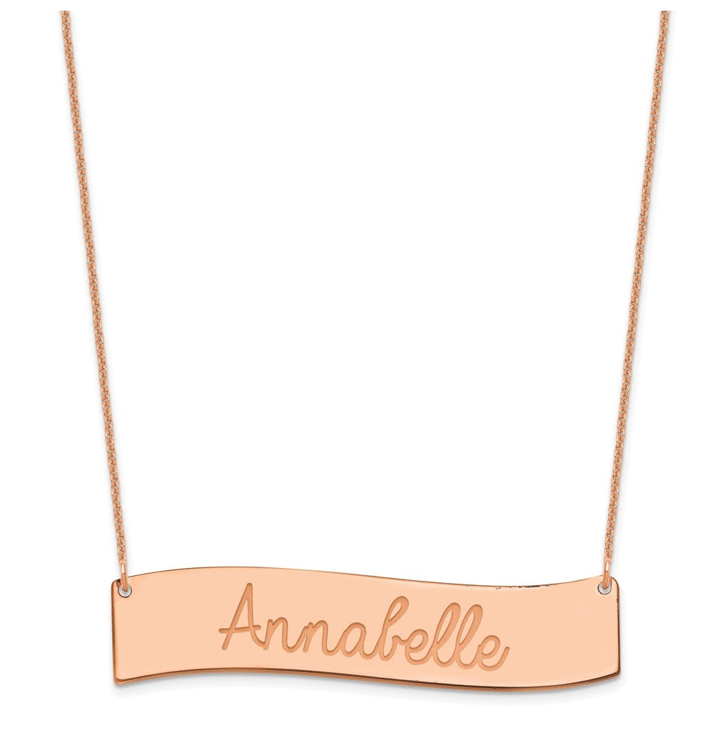 14K Yellow Or White Or Rose Gold Medium ALWAYS IN MY HEART Curved Bar Necklace – Elegant Jewelry Gift for Birthday, Anniversary, Engagement, Wedding