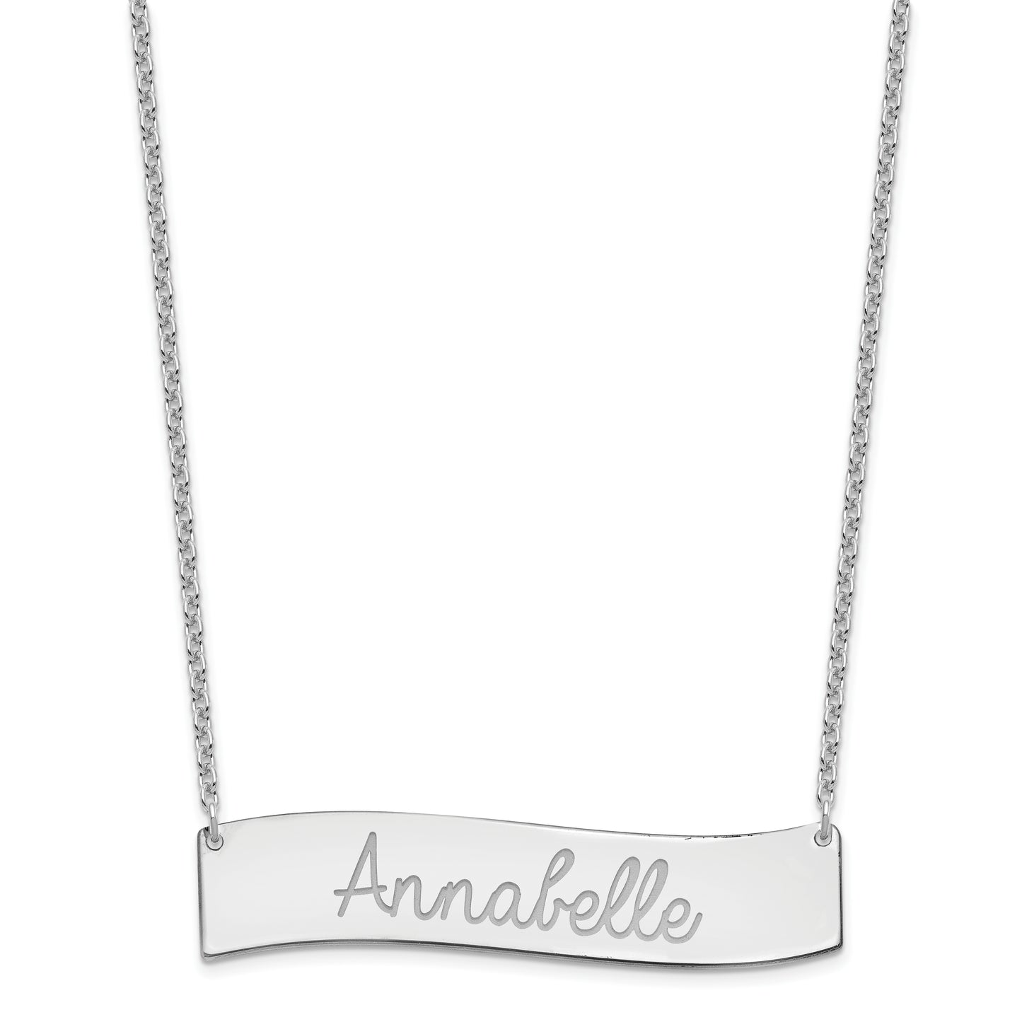 Sterling Silver Rhodium plated Large Polished Curved Bar Necklace