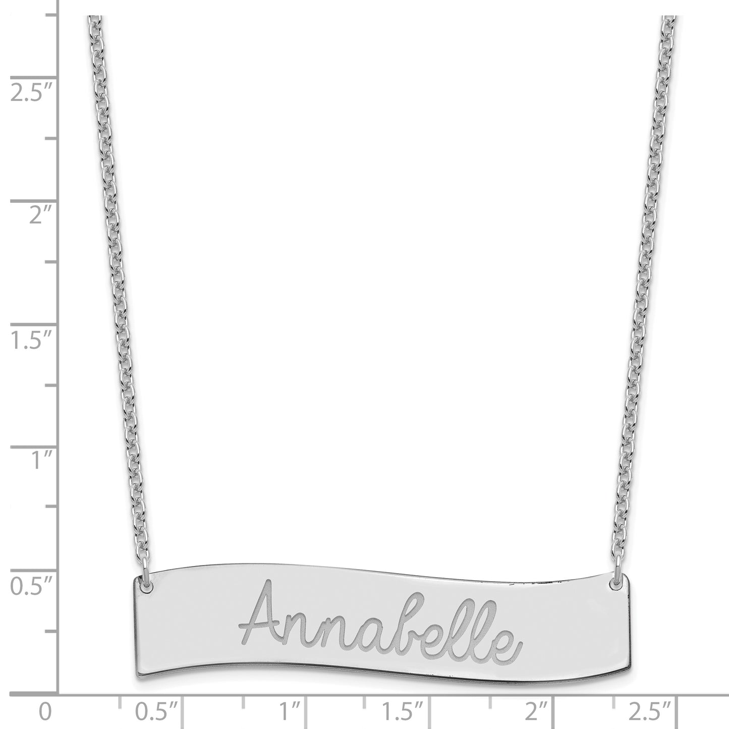 Sterling Silver Rhodium plated Large Polished Curved Bar Necklace