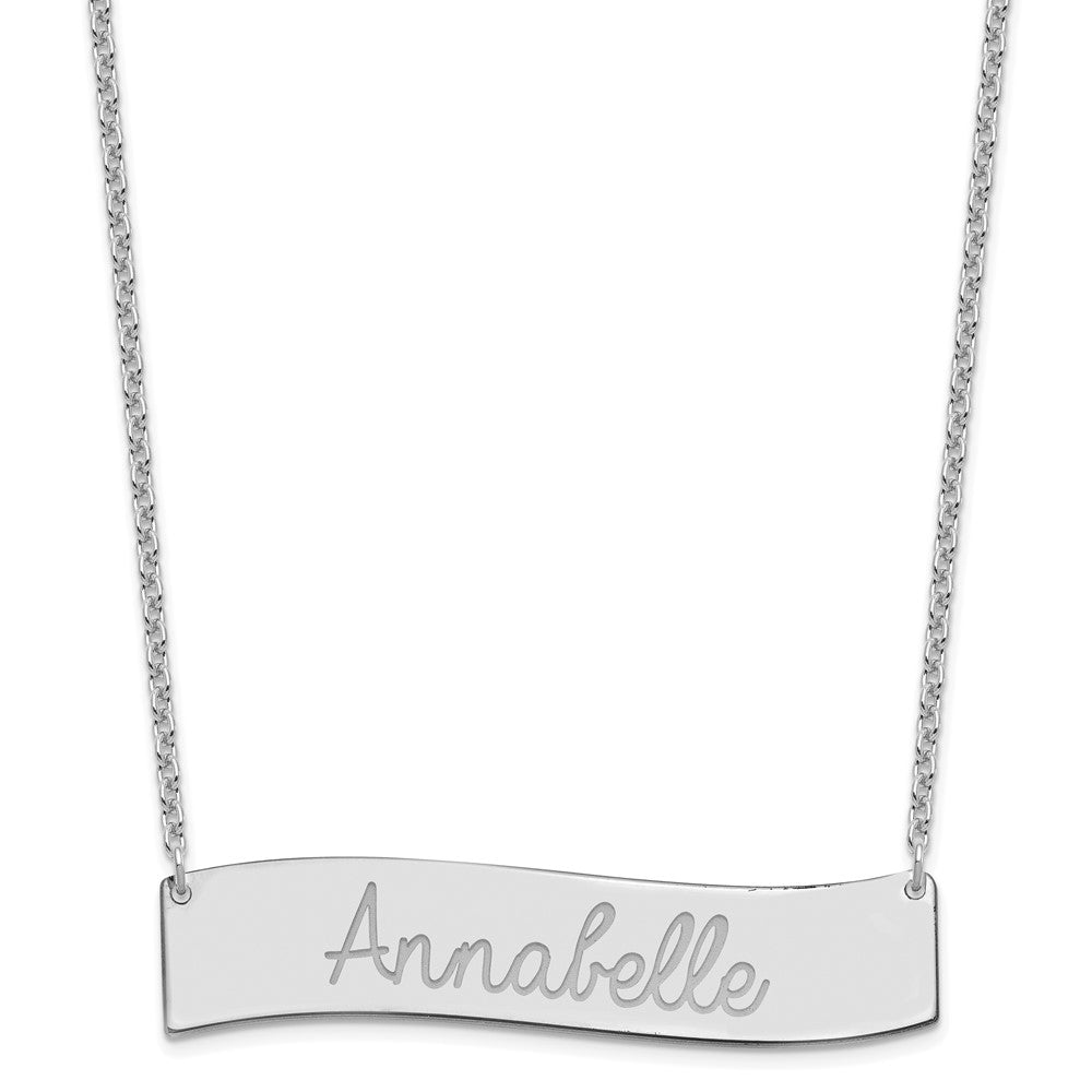 Sterling Silver Rhodium plated Large Polished Curved Bar Necklace