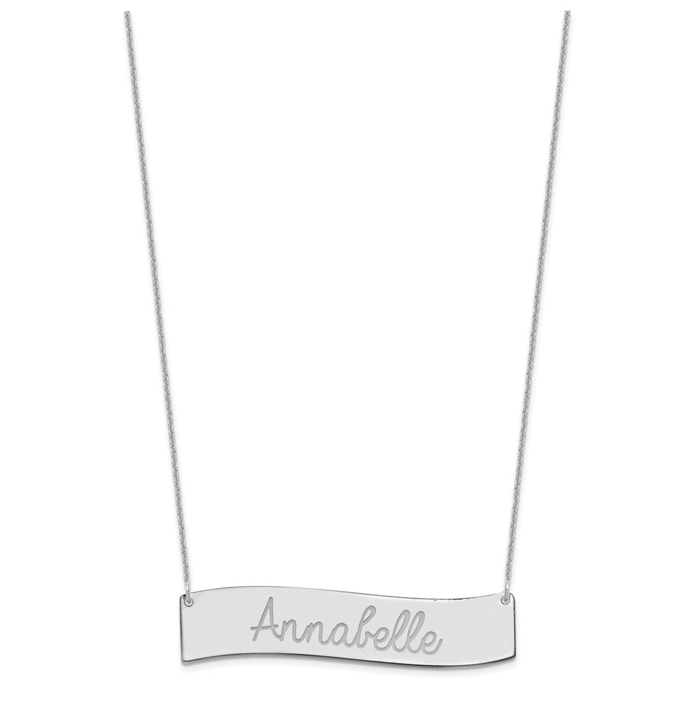 14K Yellow Or White Or Rose Gold Medium ALWAYS IN MY HEART Curved Bar Necklace – Elegant Jewelry Gift for Birthday, Anniversary, Engagement, Wedding
