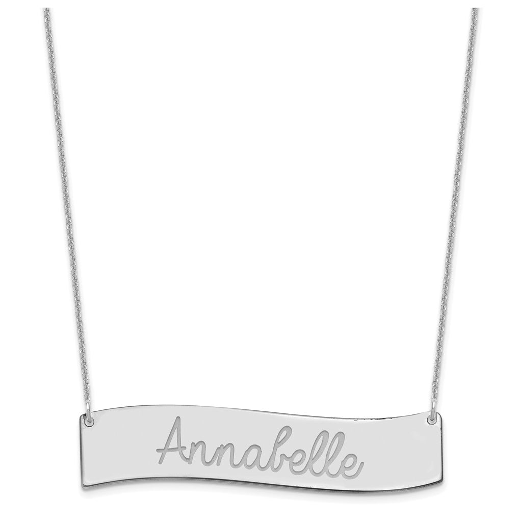 14K Yellow Or White Or Rose Gold Medium ALWAYS IN MY HEART Curved Bar Necklace – Elegant Jewelry Gift for Birthday, Anniversary, Engagement, Wedding