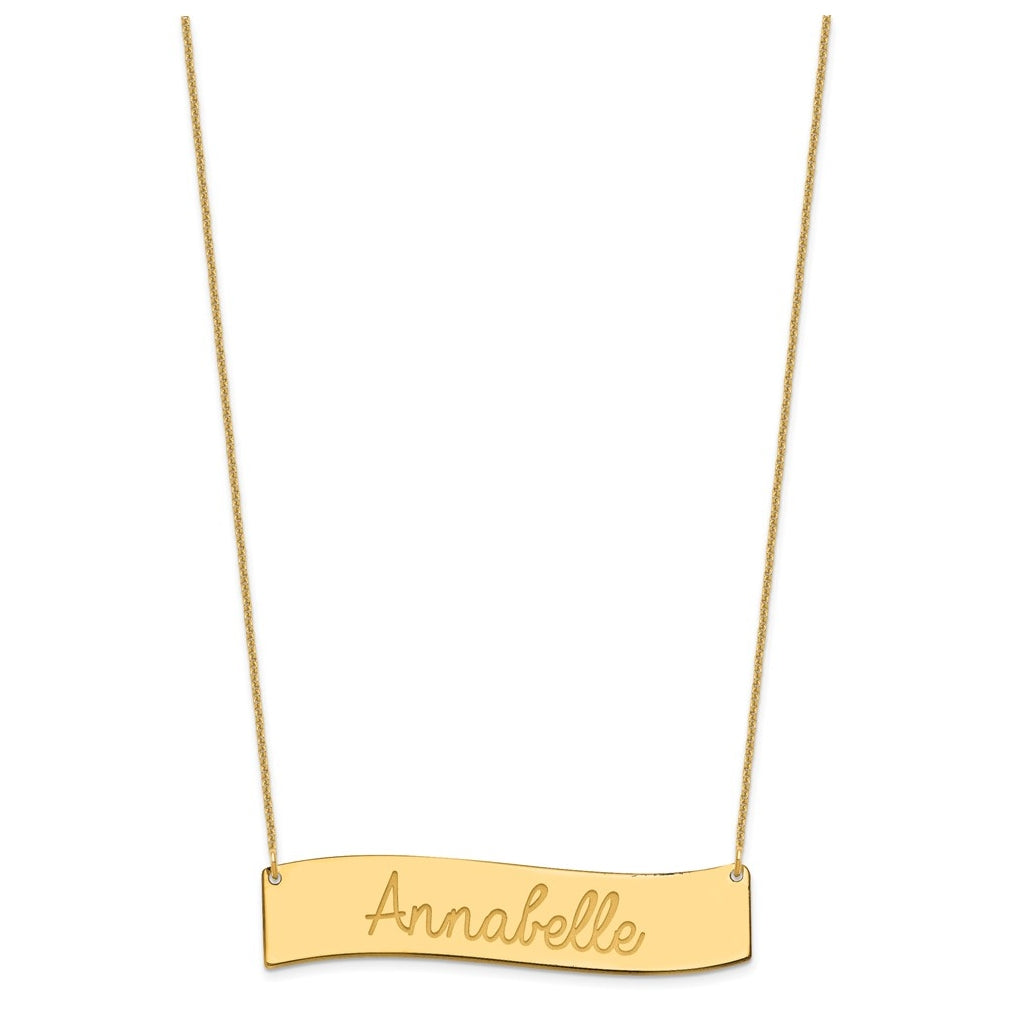 14K Yellow Or White Or Rose Gold Medium ALWAYS IN MY HEART Curved Bar Necklace – Elegant Jewelry Gift for Birthday, Anniversary, Engagement, Wedding