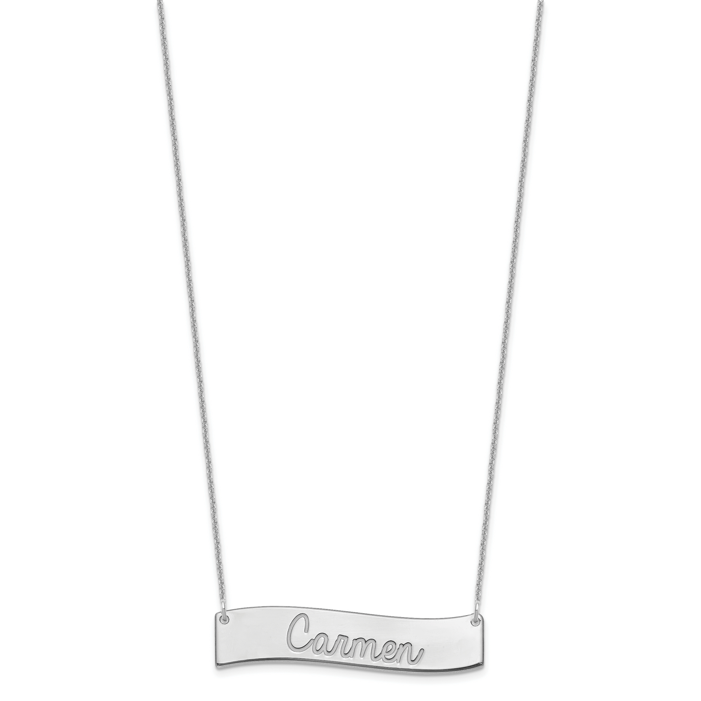 14K White Gold Medium Polished Curved Bar Necklace