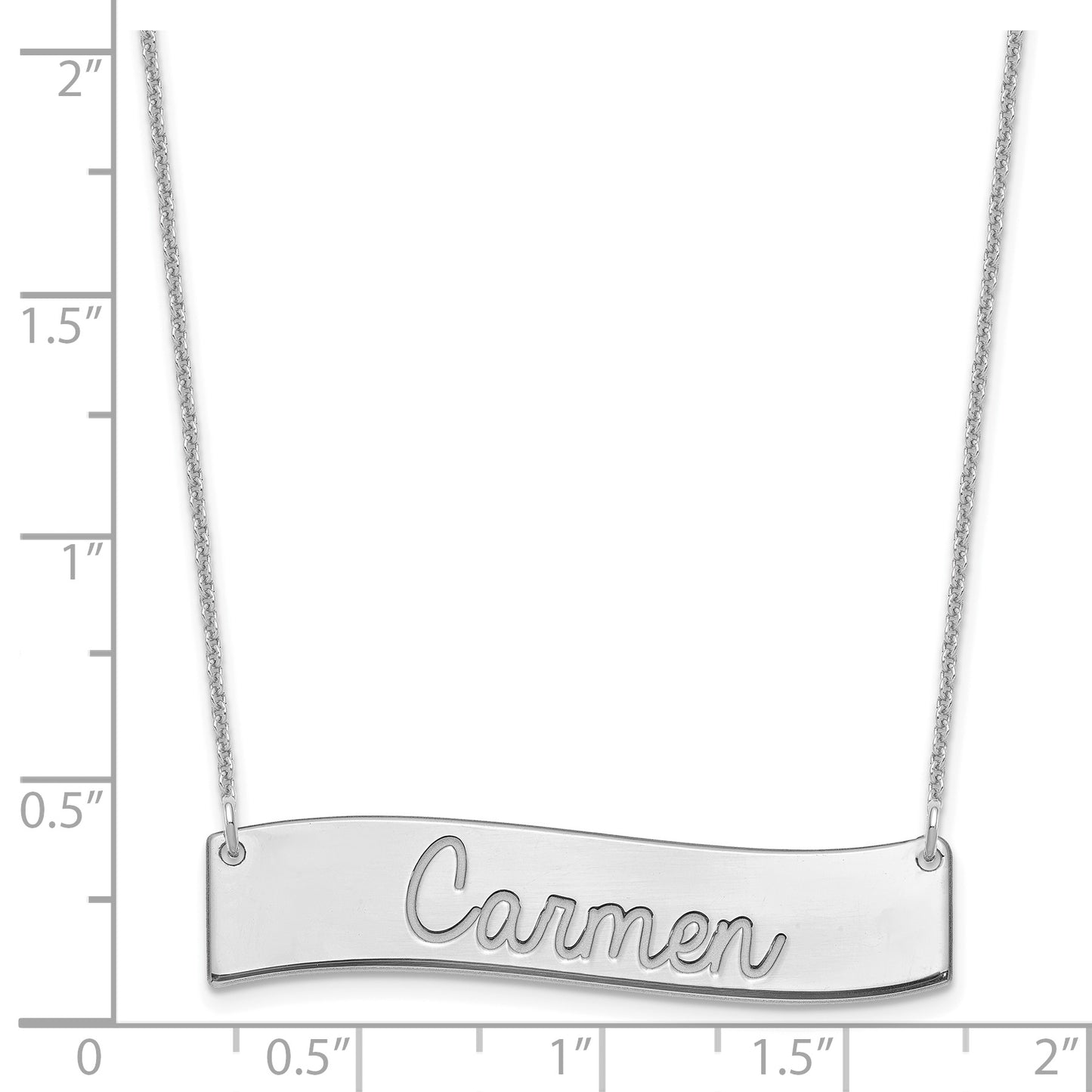 14K White Gold Medium Polished Curved Bar Necklace
