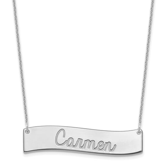 10K White Gold Medium Polished Curved Bar Necklace