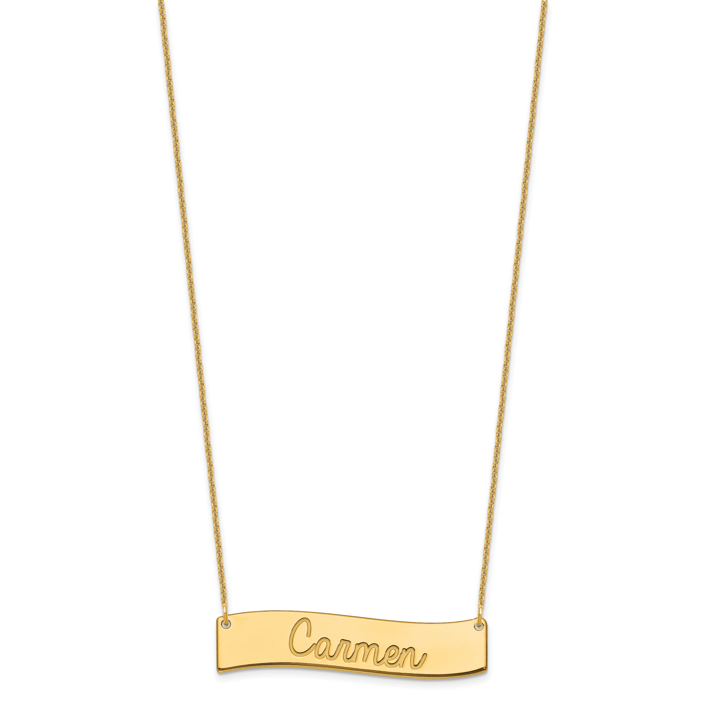 14K Yellow Gold Medium Polished Curved Bar Necklace