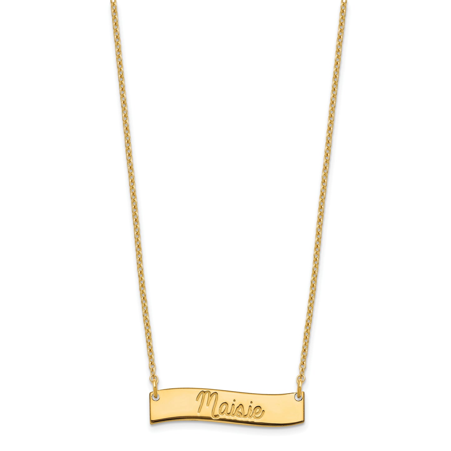 Sterling Silver Gold plated Small Polished Curved Bar Necklace
