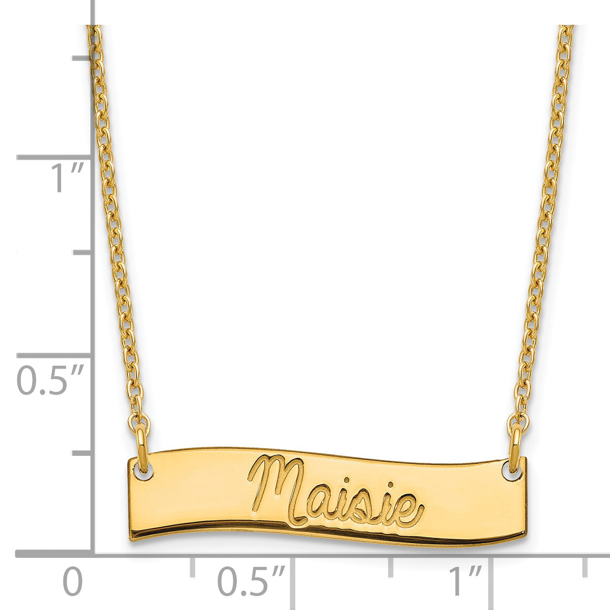 Sterling Silver Gold plated Small Polished Curved Bar Necklace