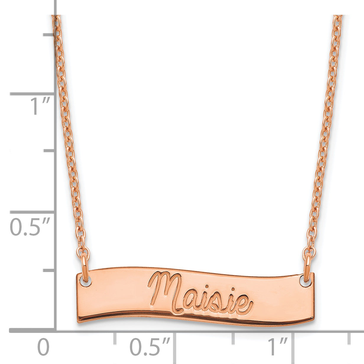 Sterling Silver Rose Gold plated Small Polished Curved Bar Necklace