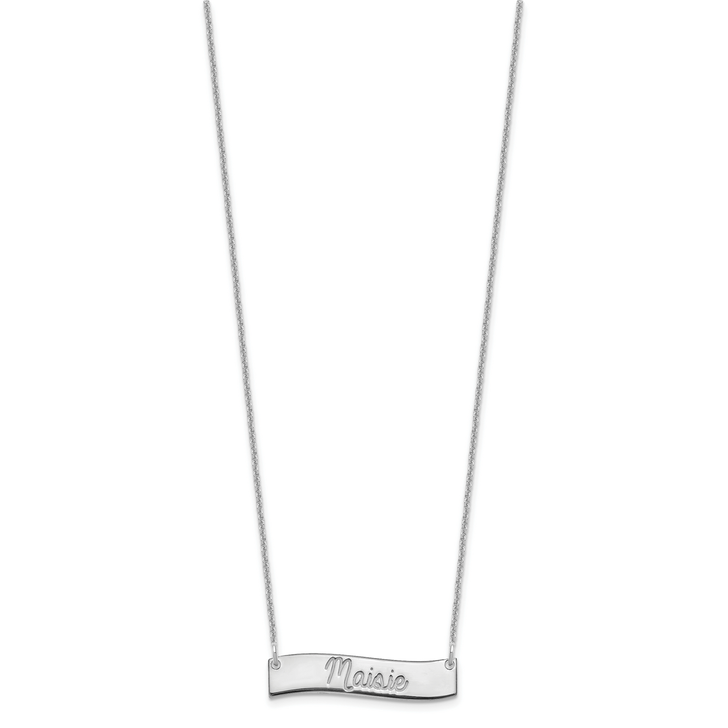 14K White Gold Small Polished Curved Bar Necklace