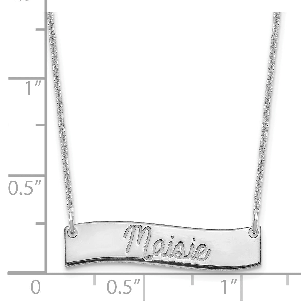 14K White Gold Small Polished Curved Bar Necklace