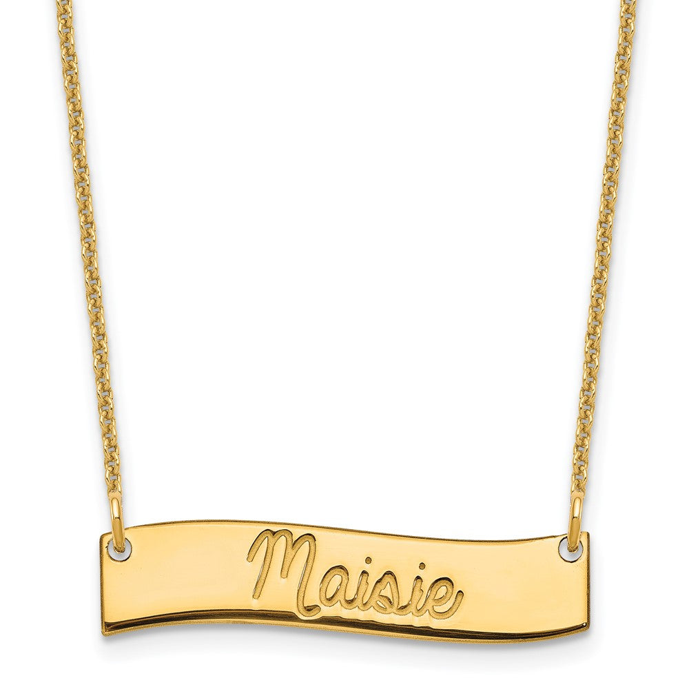 14K Yellow Gold Small Polished Curved Bar Necklace
