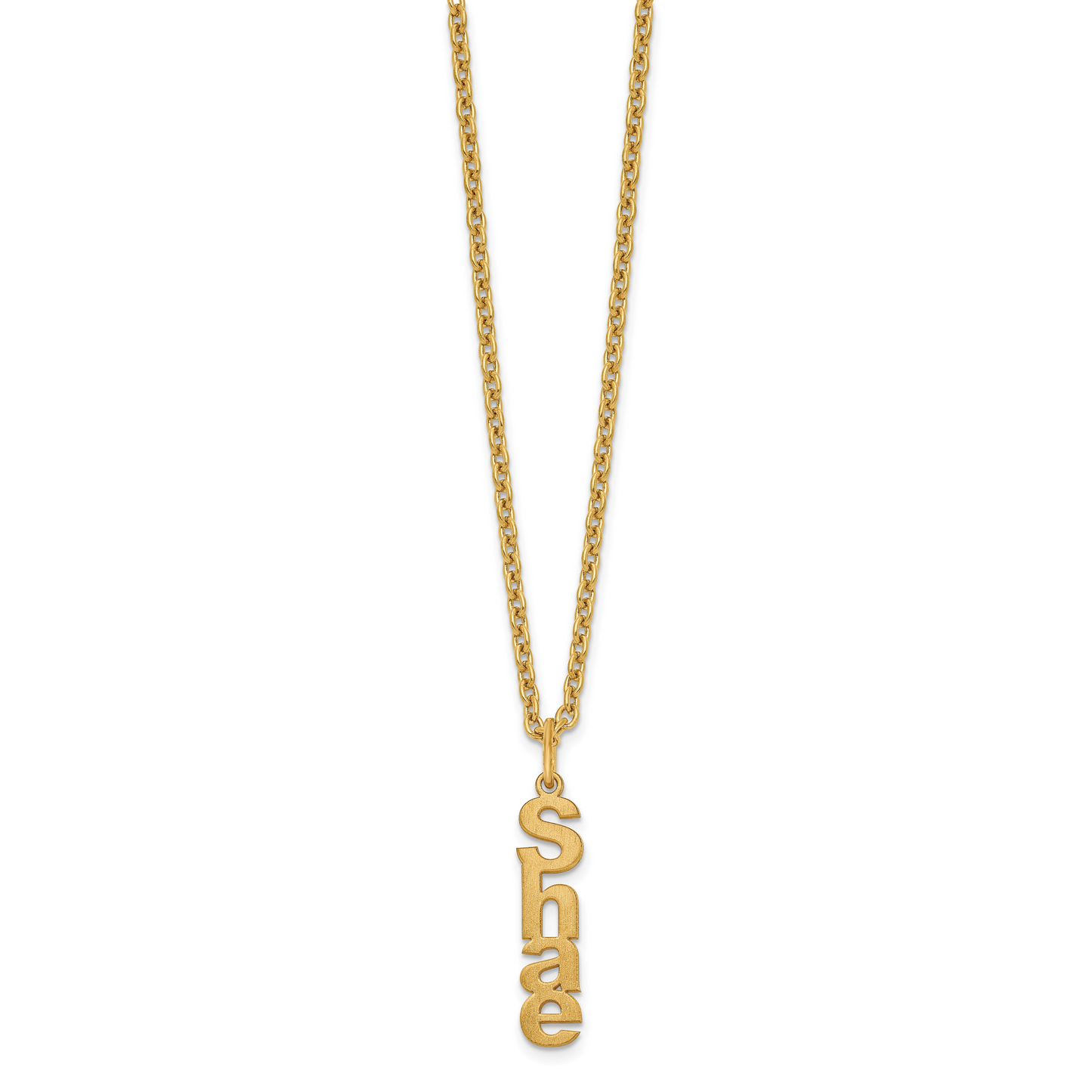 Sterling Silver Rhodium plated Brushed Vertical 1 Name Charm Necklace