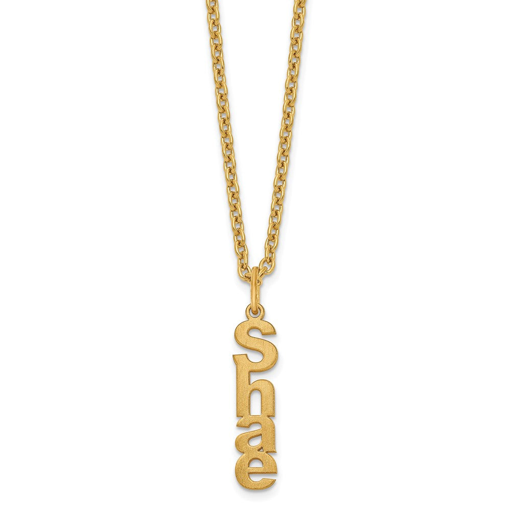 Sterling Silver Rhodium plated Brushed Vertical 1 Name Charm Necklace