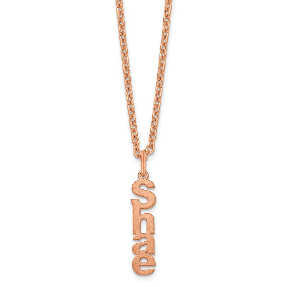 Sterling Silver Rose Gold plated Brushed Vertical 1 Name Charm Necklace