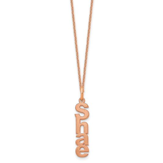 14K Rose Gold Brushed Vertical 1 Name Charm Necklace