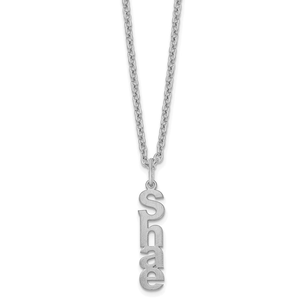 Sterling Silver Rhodium plated Brushed Vertical 1 Name Charm Necklace