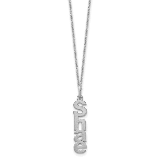 10K White Gold Brushed Vertical 1 Name Charm Necklace