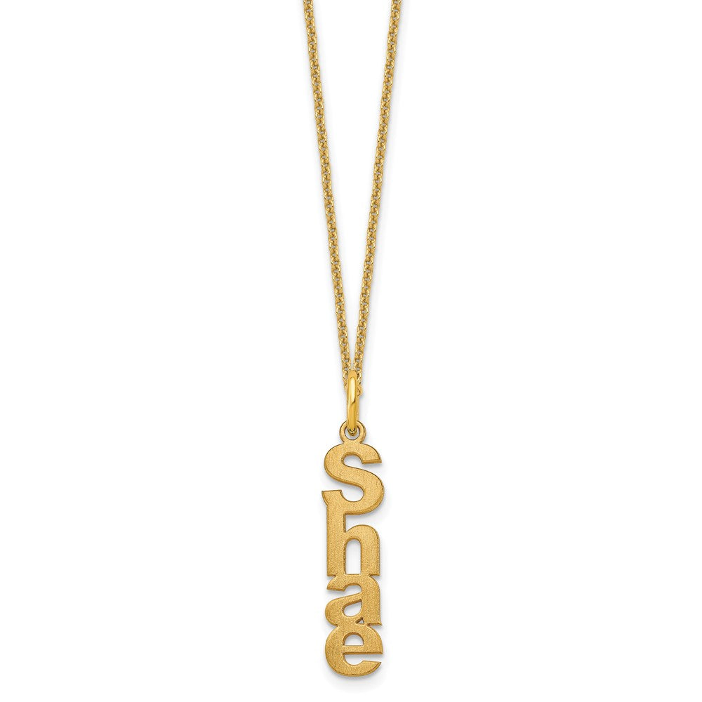 14K Yellow Gold Brushed Vertical 1 Name Charm Necklace