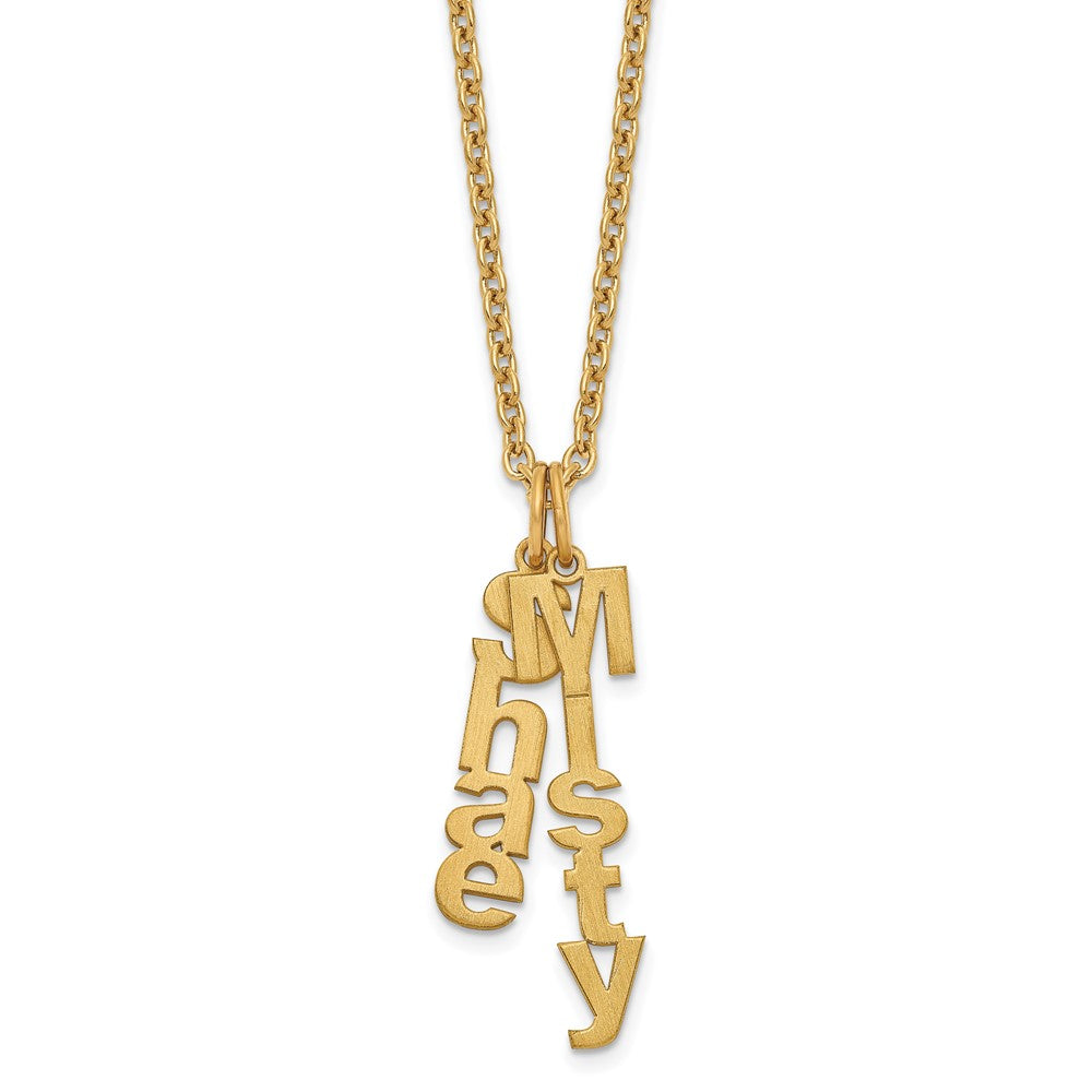 Sterling Silver Gold plated Brushed Vertical 2 Name Charm Necklace